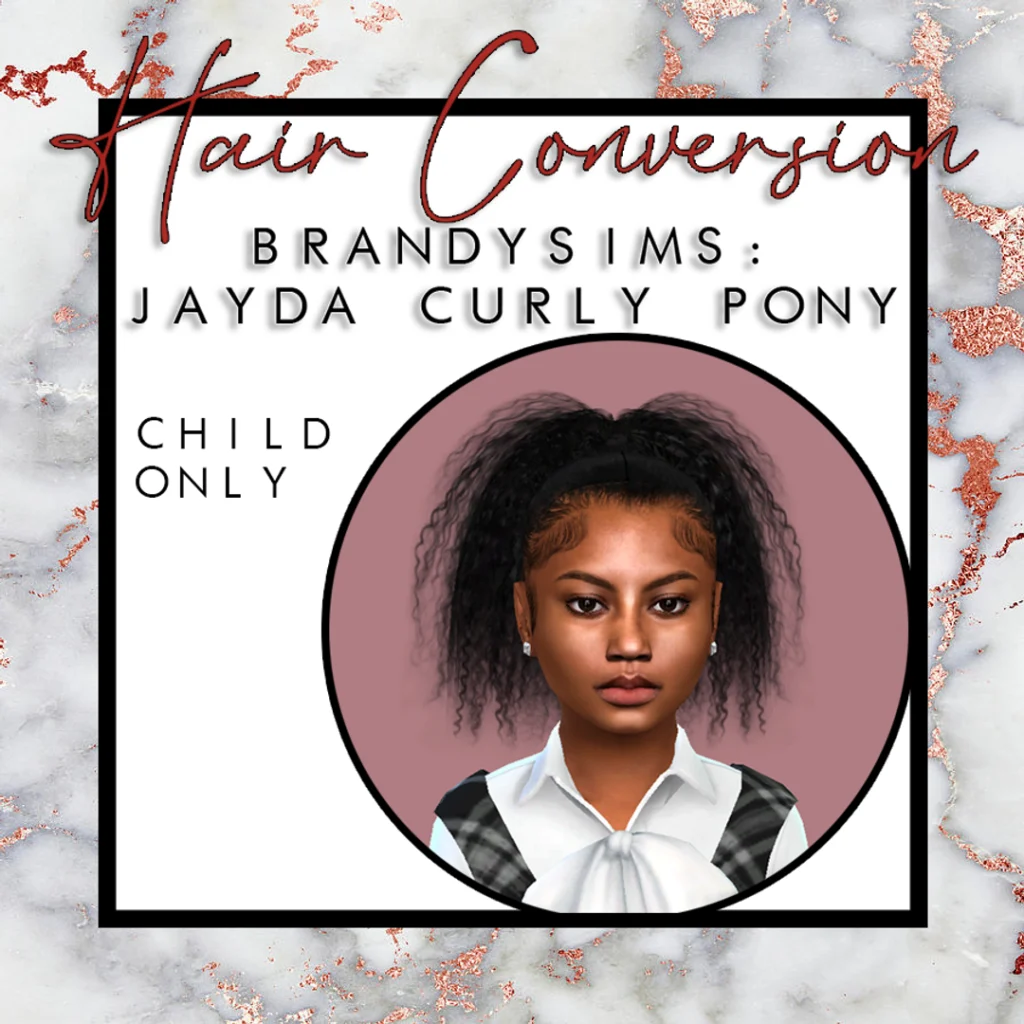 BRANDYSIMS Jayda Curly Pony Sims 4 black hair CC