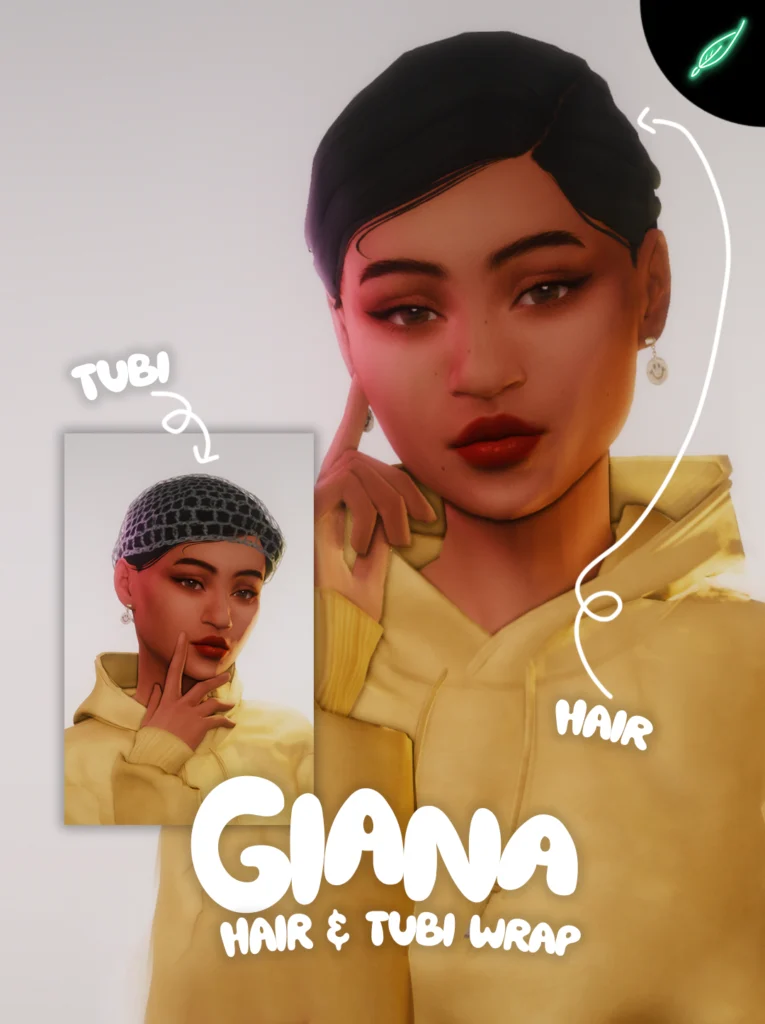 Giana Hair and Dominican Tubi Hair Wrap Accessory Sims 4 Hair CC