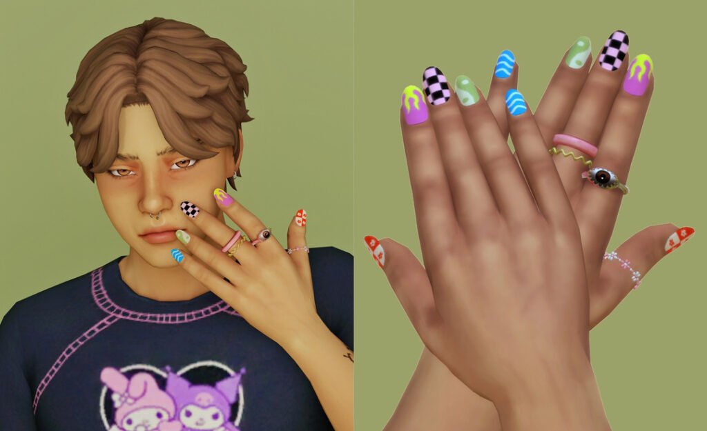 Short Mismatched Nails Sims 4 CC