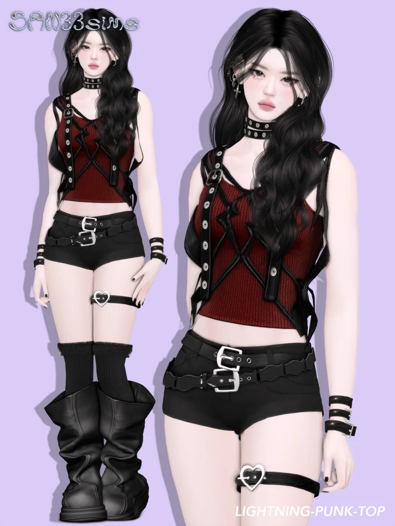 333 Lightning Punk Top Sims 4 CC
