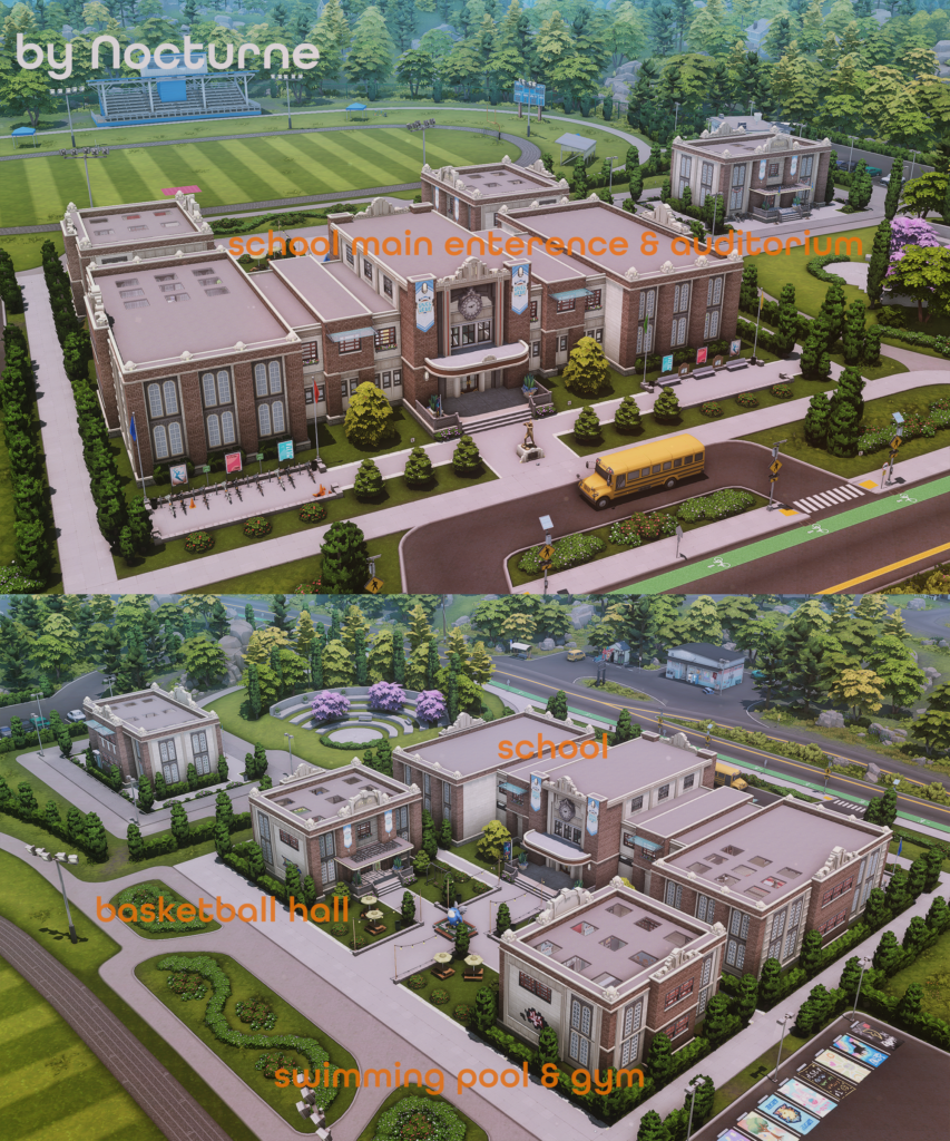 Nocturne Copperdale High School and Auditoriums Sims 4