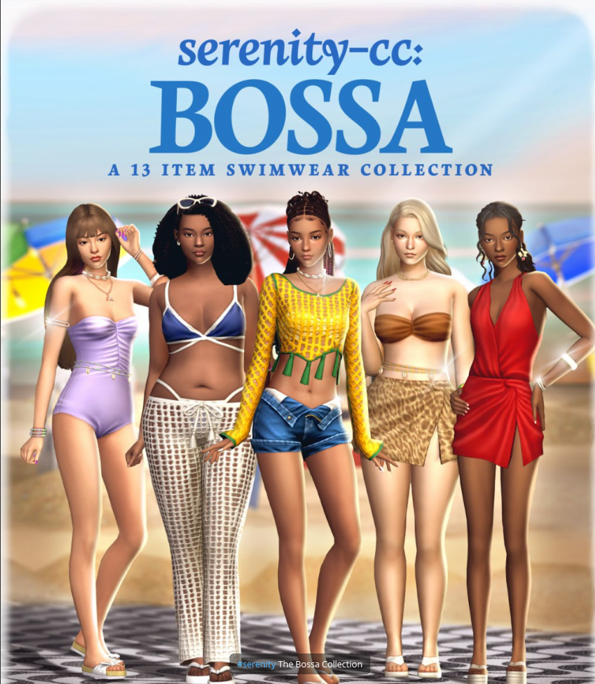 Sims 4 The Bossa Collection by Serenity summer beach custom content outfits