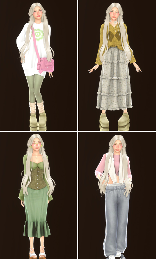 Sims 4 warm spring lookbook with soft seasonal custom content outfits