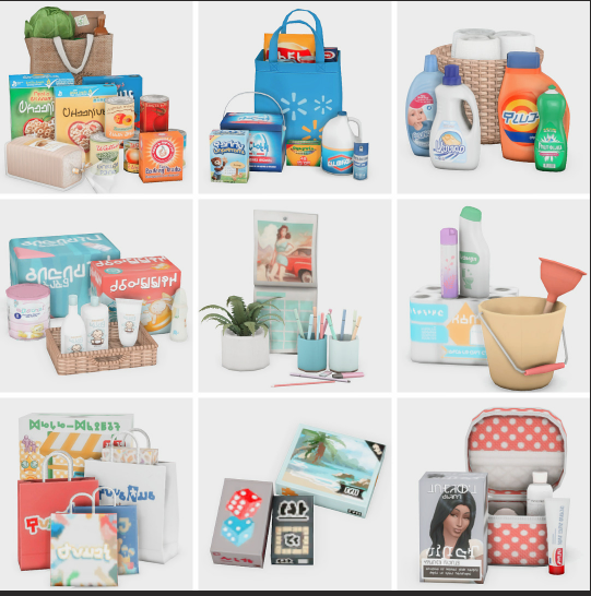 Sims 4 clutter CC items arranged on a vanity table