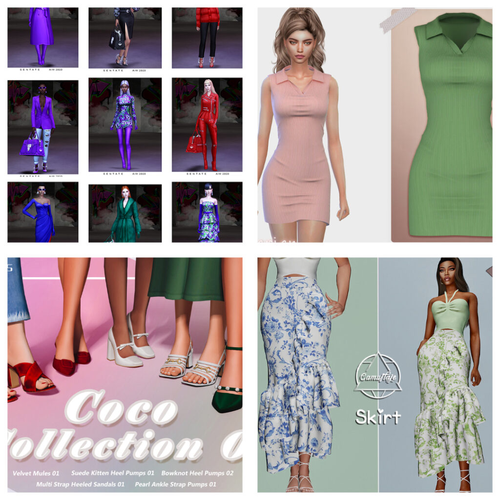 sims 4 outfit lookbook preview with 4 maxis match outfits