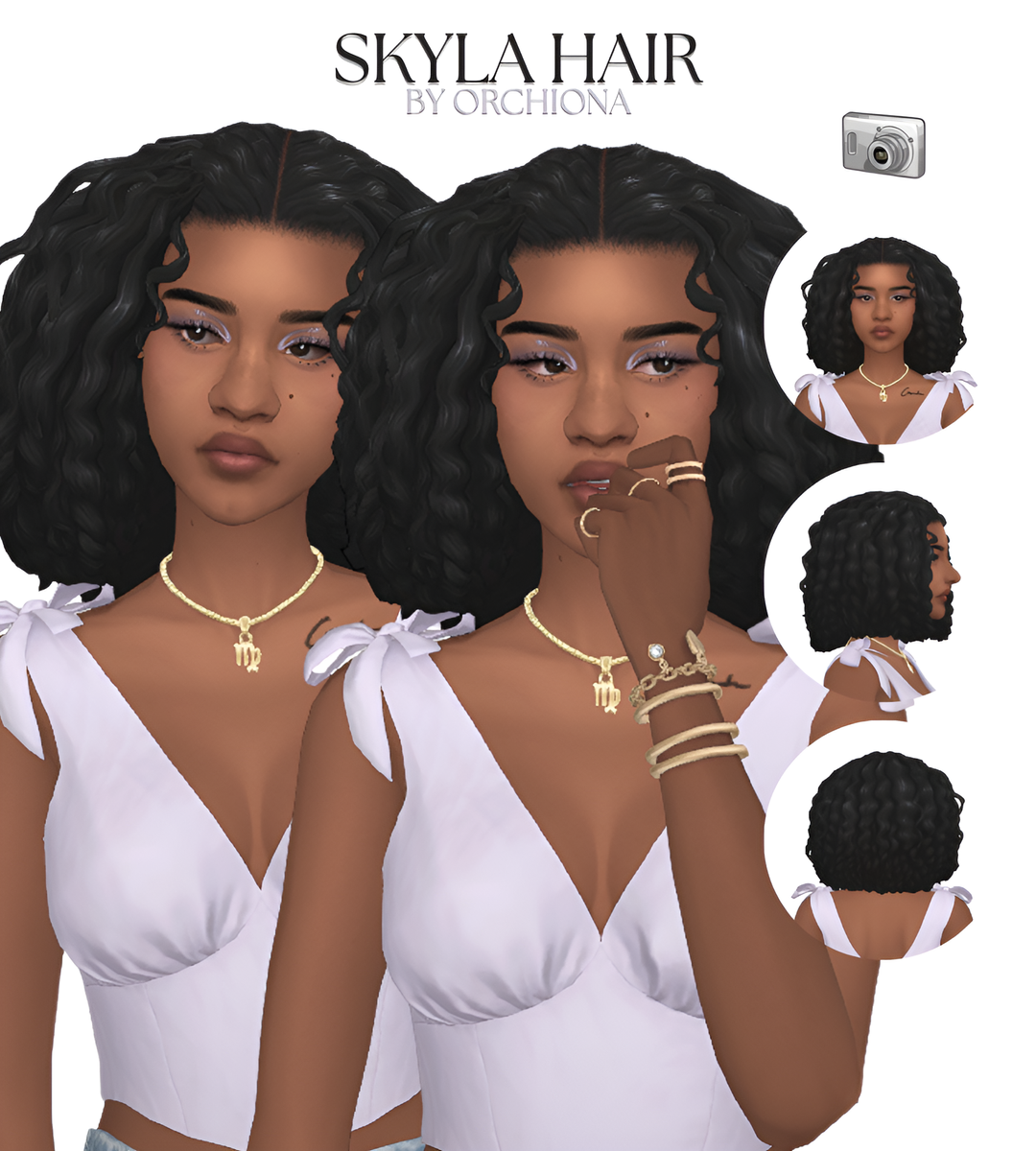 Sims 4 custom content preview featuring hairstyles and clothing from Patreon, Tumblr, and The Sims Resource creators.