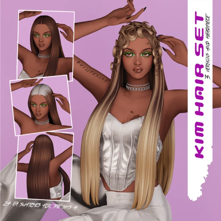 Sims 4 hair collection 2025 featuring Alena, Kim, Naia, Dayo, Nikki, Malibu, Eden, Aubrey and more