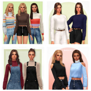 Collage of Sims 4 CC Outfits – Timeless, Lulu, Peaches, Phoebe, Sweet Love
