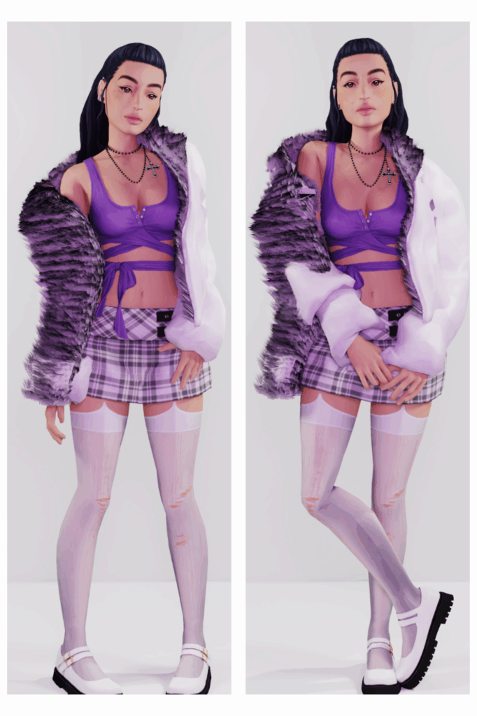 Sims 4 fall outfit featuring a drawstring top, twisted skirt, and platform boots