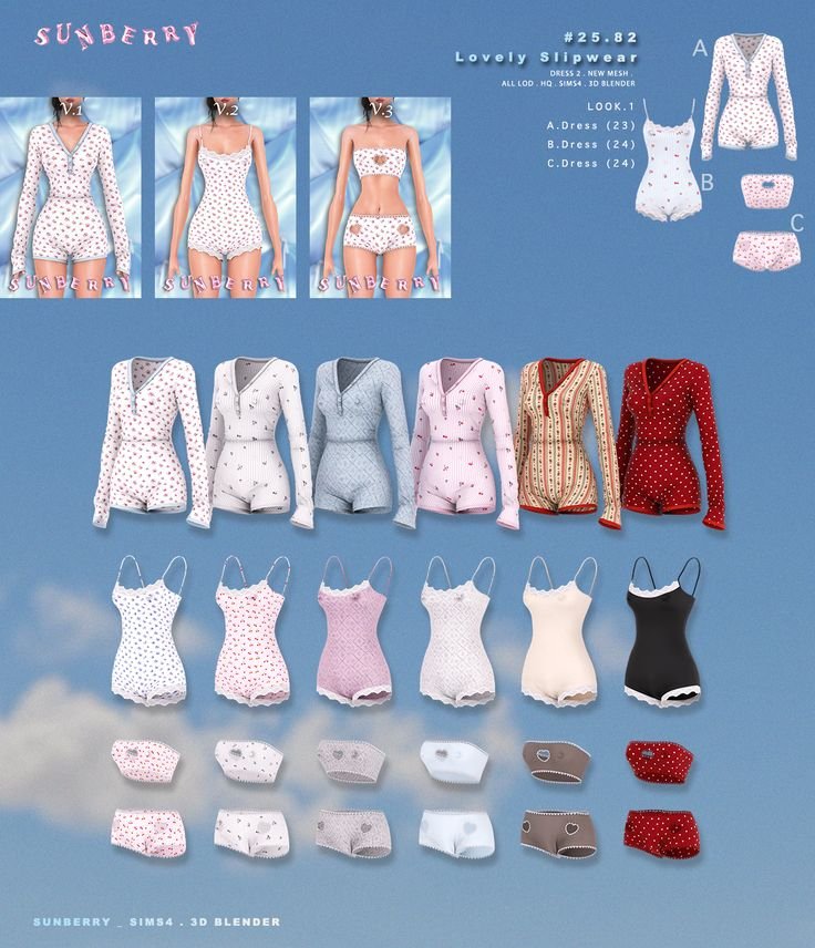 Sims 4 Sunberry Lovely Slipwear Set CC for cozy feminine sleepwear outfits