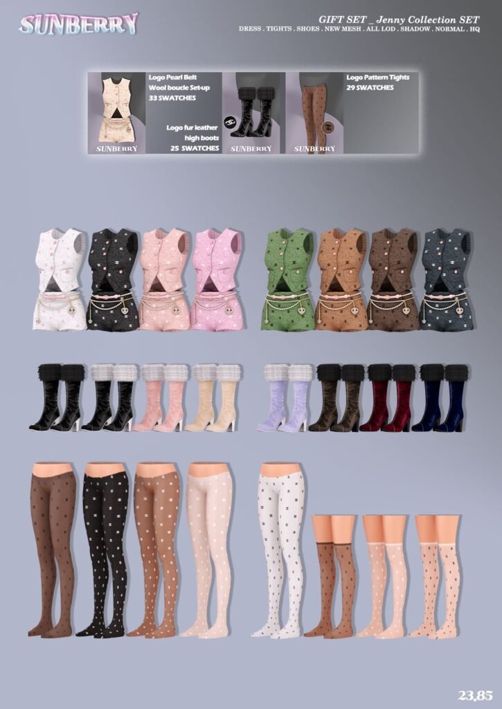 Sims 4 SUNBERRY Jenny Collection Set CC for feminine Korean inspired outfits
