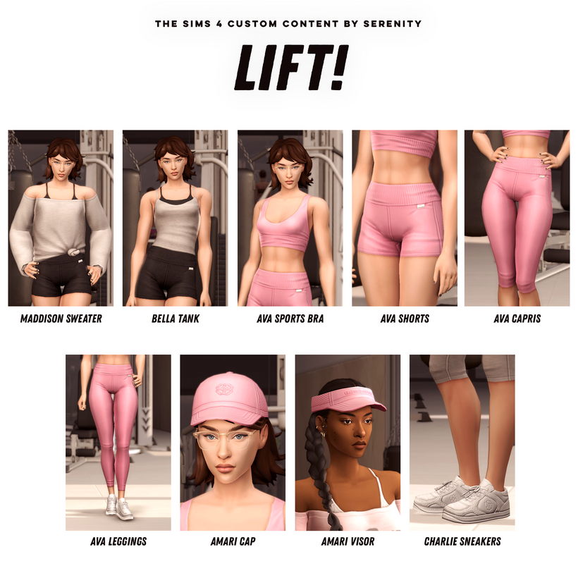 Sims 4 LIFT fitness clothing line by Serenity-cc female activewear CC