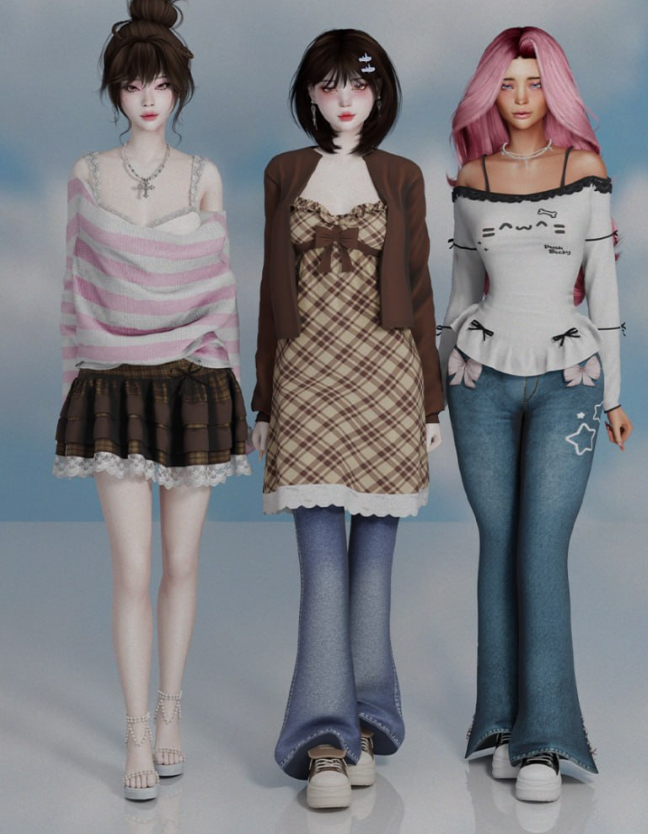 Sims 4 OhMyBunnny Shoujo Vibe Collection cute anime inspired outfit CC
