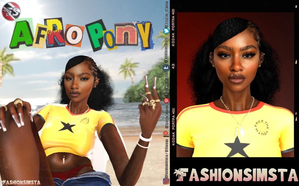 LOW AFRO PUFF Sims 4 Hair CC