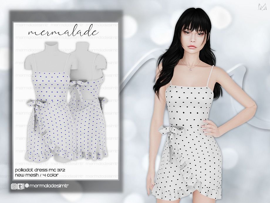 Polka Dot Print Dress MC372 Sims 4 Dress CC