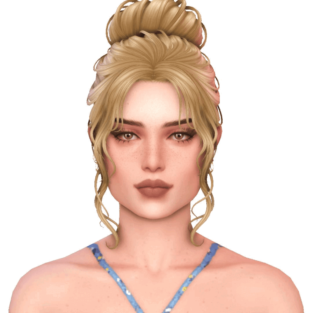 Wavy Maxis Match updo on a feminine teen-to-elder Sim