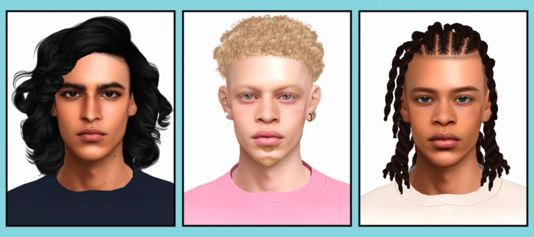 Download a Sims 4 male skin CC folder with 6 package files from Soft Forms Boys Edition Vol. 2, featuring Angelo, Tayce and Vivaan skin files.