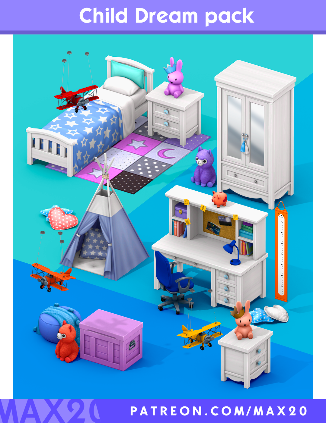 Max20 Child Dream Kit Sims 4 kids room CC preview