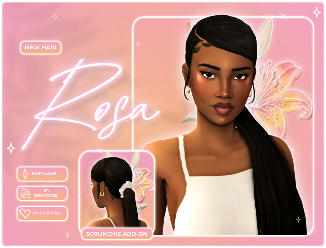 Rosa sleek low ponytail Sims 4 hair preview by GegeSims