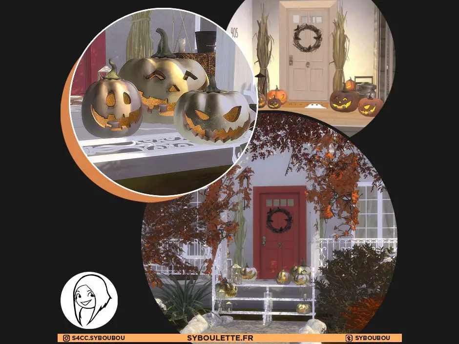 Syboulette Citrouille Halloween Sims 4 CC pumpkin lanterns and autumn porch decor