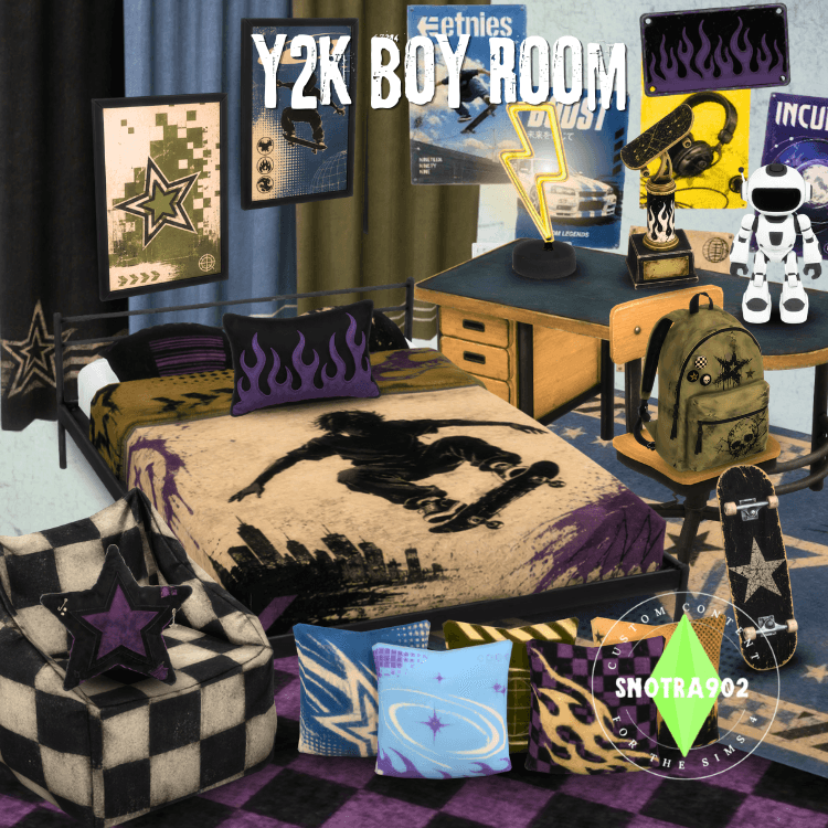 Y2K Boy Room Sims 4 bedroom set preview by Snotra902