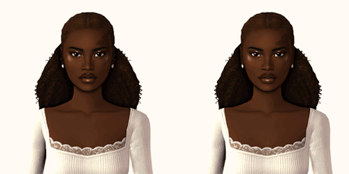 GegeSims Anika curly Sims 4 hair with strands and no-strands versions