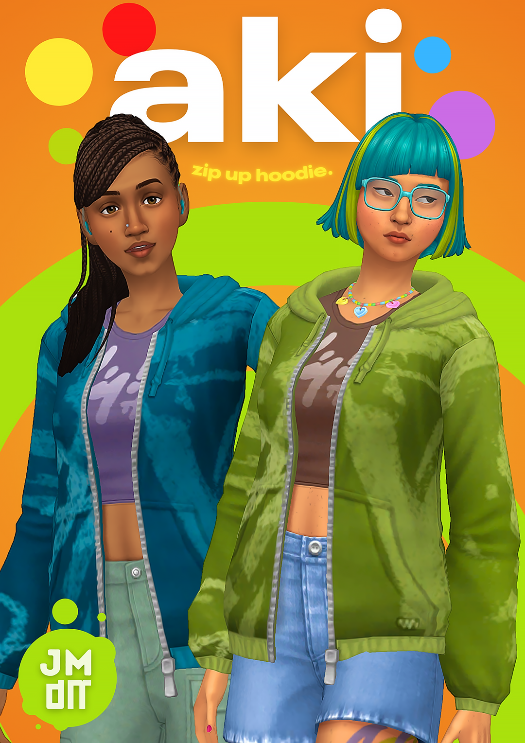 Aki open zip up hoodie in blue and green by Jellymoo