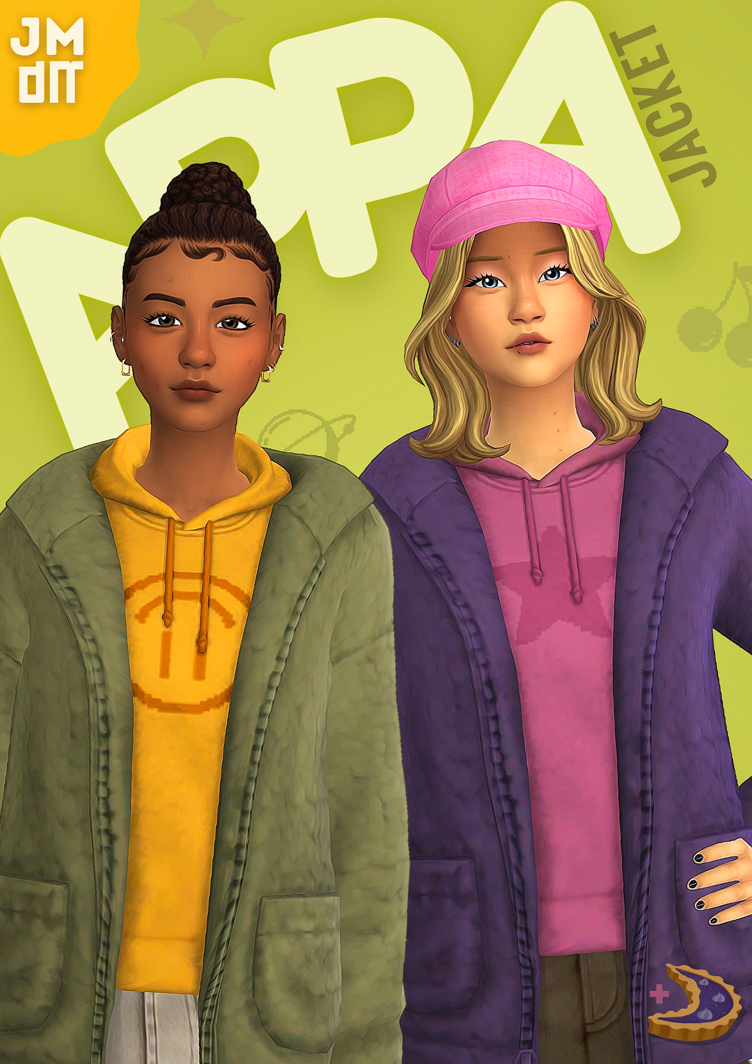 Appa teddy jacket layered over a hoodie by Jellymoo for The Sims 4