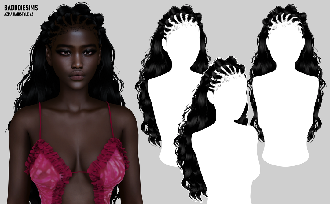 Official BADDDIESIMS AZMA V2 hairstyle preview for The Sims 4