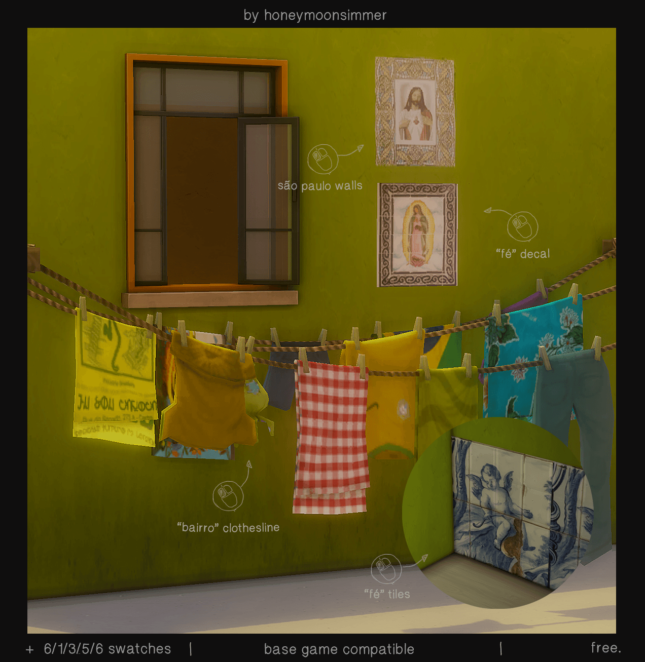 Brazilian Roots clothesline, wall finishes, tiles and decals by honeymoonsimmer