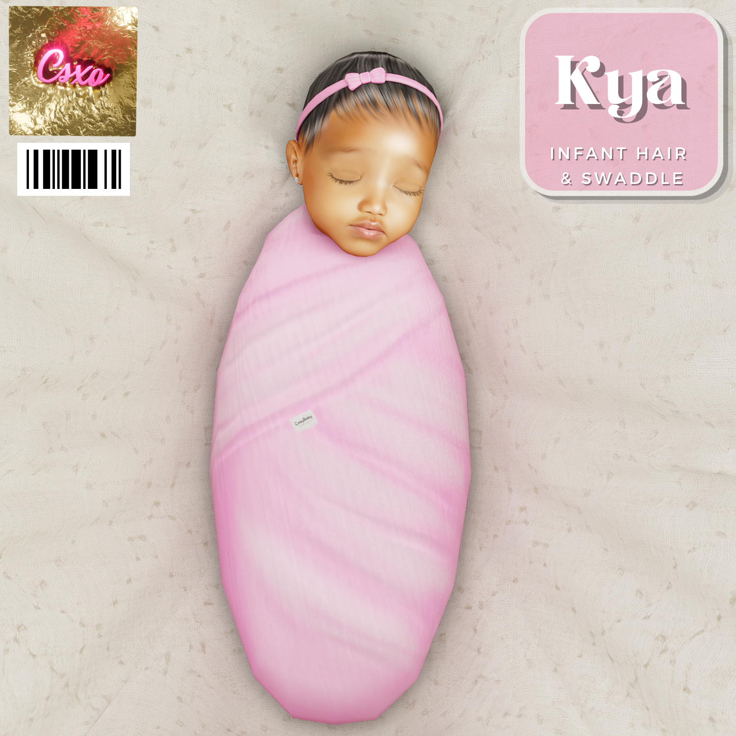 Official CeceSimsXO Kya Infant Hair & Cozy Baby Co. Swaddle custom content preview for The Sims 4
