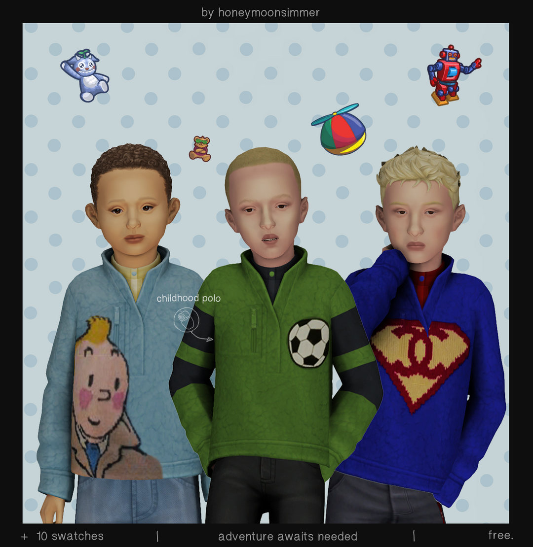 Child Sims wearing Honeymoonsimmer Childhood Polo recolors