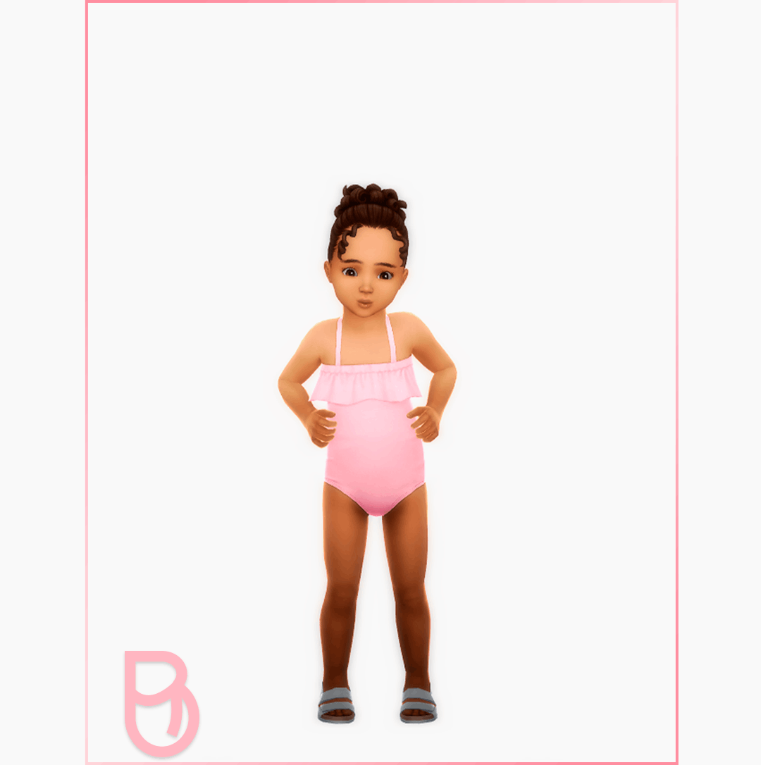 Pink Coconuts toddler swimsuit with a frilled neckline by Boschiana CC