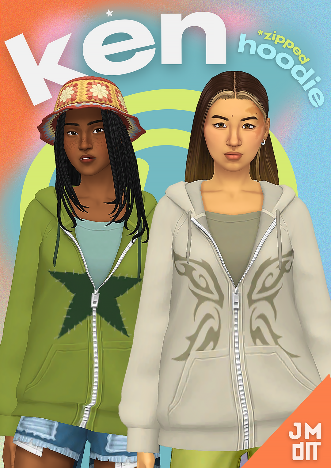 Ken oversized zipped hoodie with graphic swatches by Jellymoo