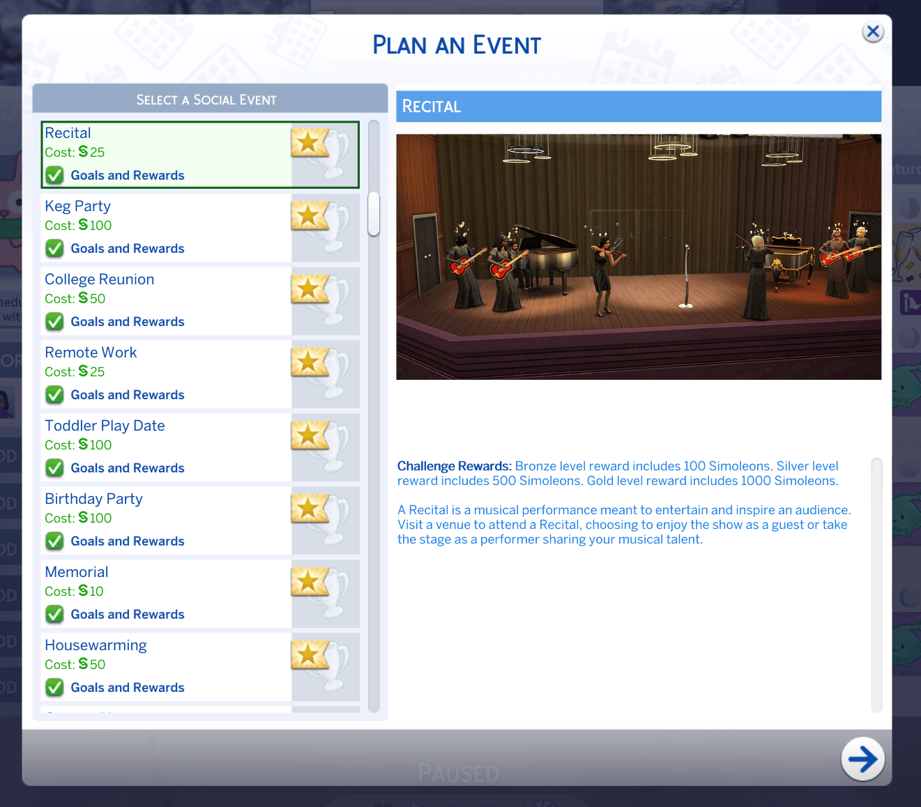 KiaraSims4Mods Recital Event official preview and goals
