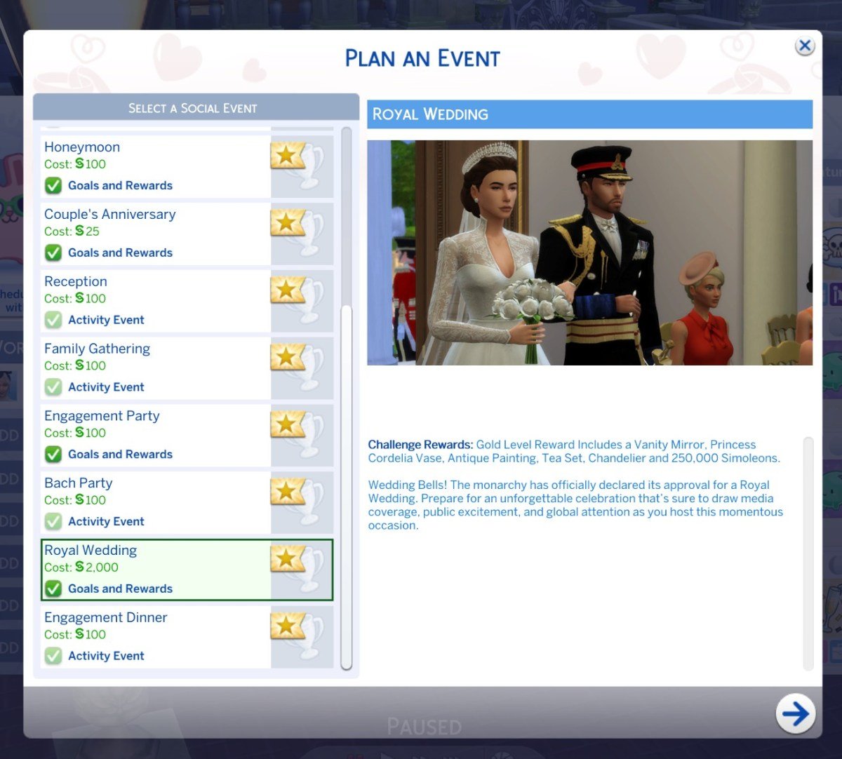 KiaraSims4Mods Royal Wedding Event official preview and goals