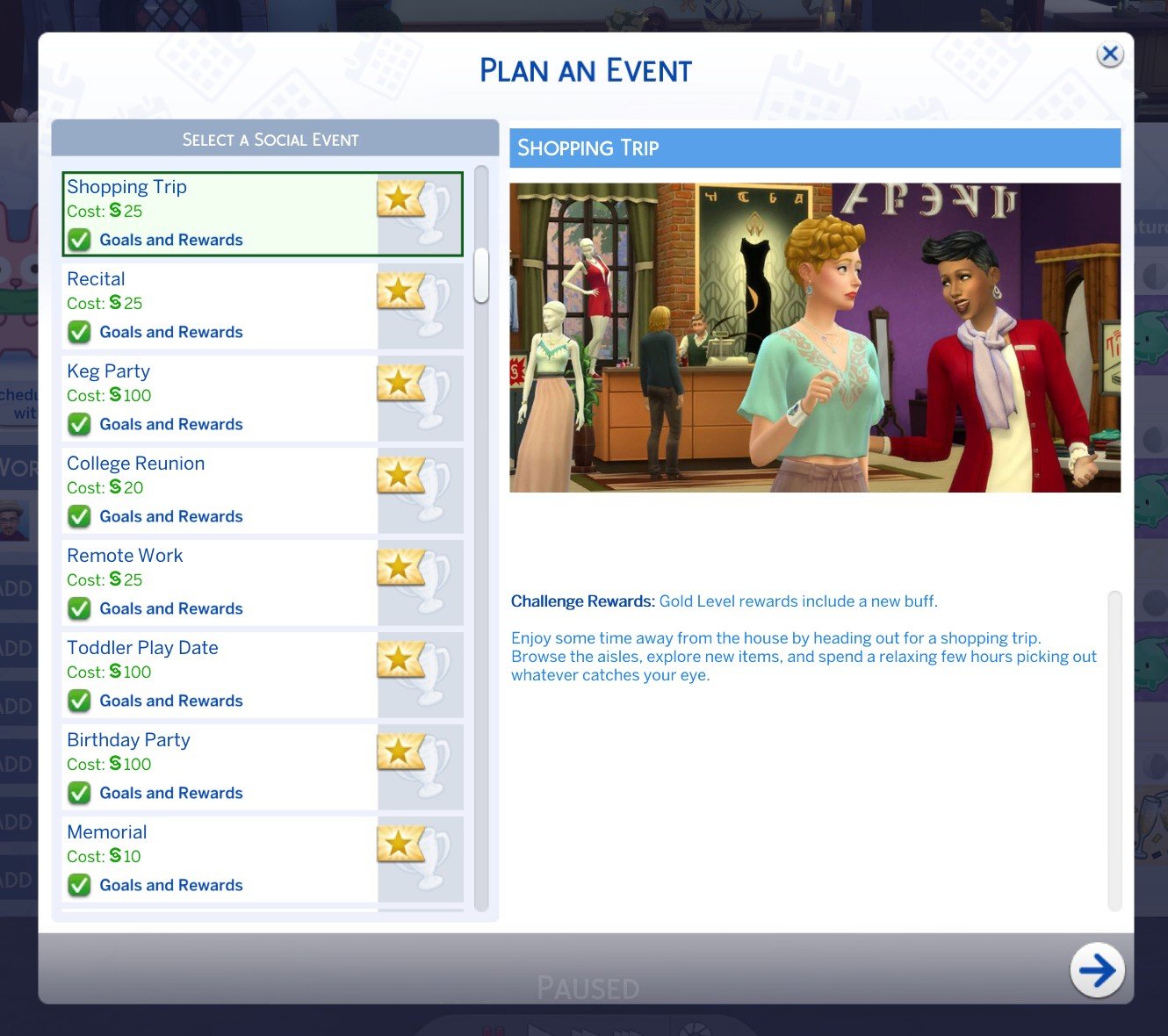 KiaraSims4Mods Shopping Trip Event official preview and goals