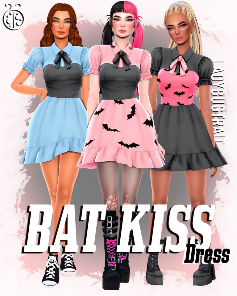 Official Ladybugtrait Bat Kiss Dress clothing preview for The Sims 4