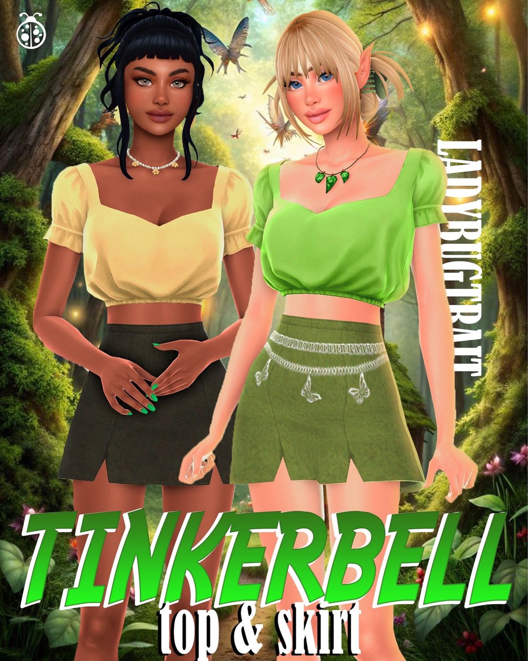 Official Ladybugtrait Tinkerbell Top & Skirt clothing preview for The Sims 4