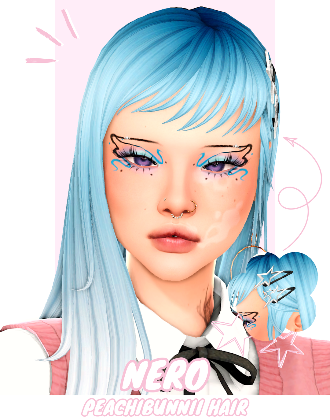 Nero straight bob with short bangs and optional clips by Peachibunnii for The Sims 4