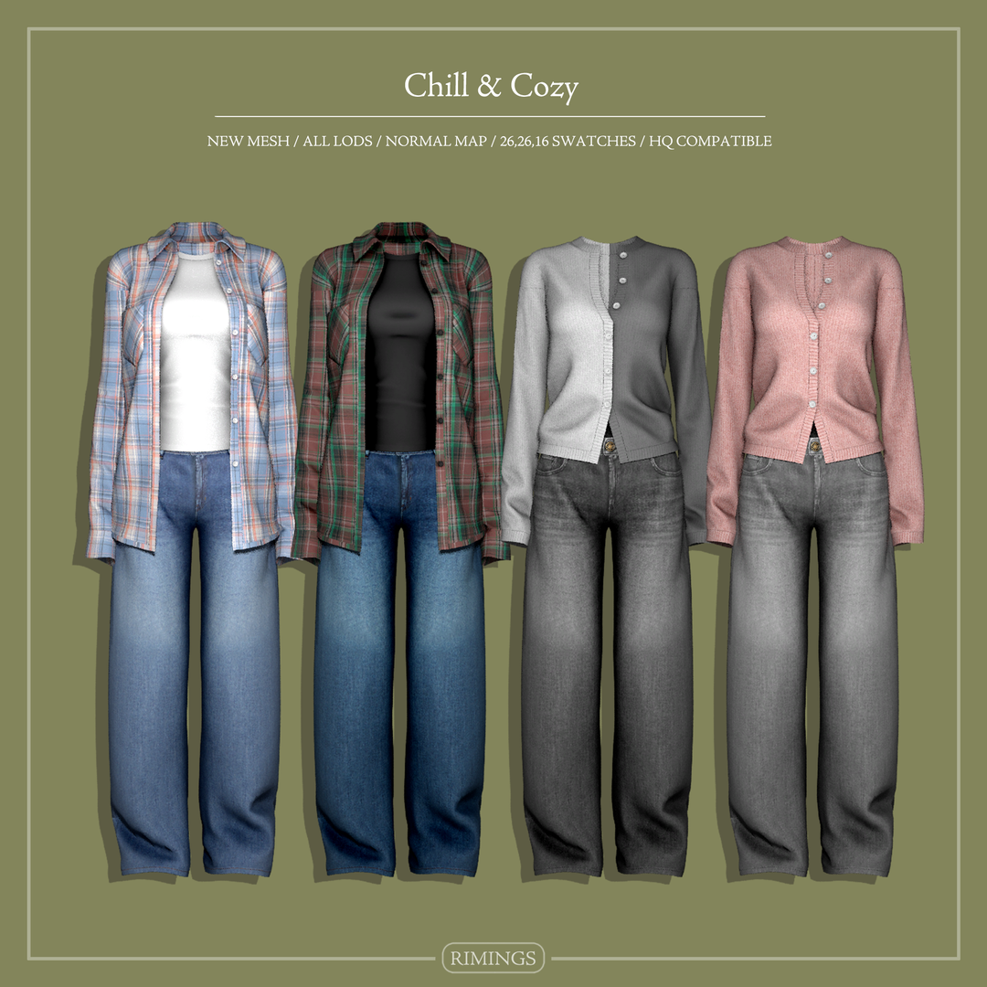 RIMINGS Chill & Cozy Sims 4 clothing and accessories preview