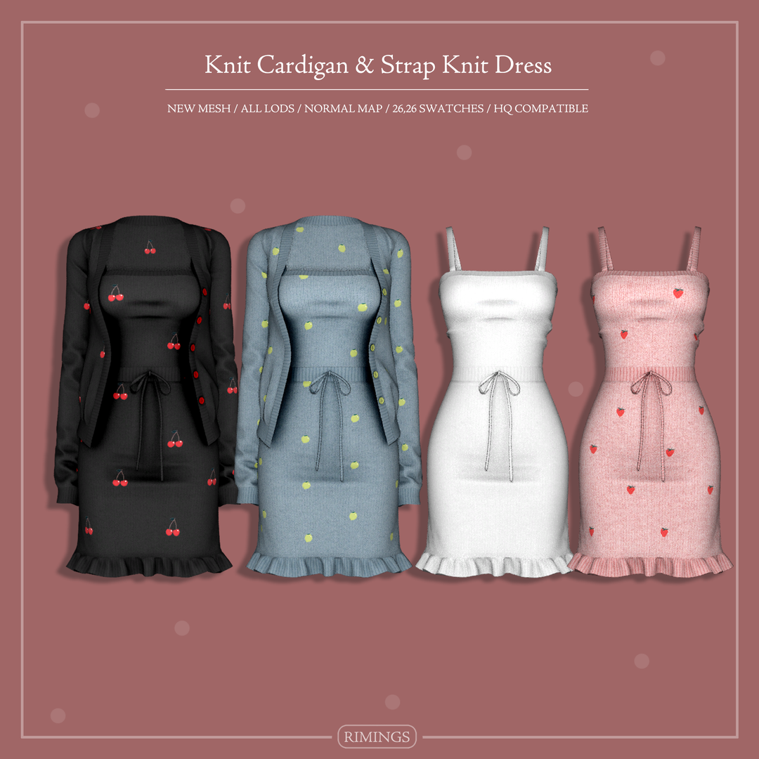 RIMINGS Knit Cardigan & Strap Knit Dress Sims 4 clothing collection official preview