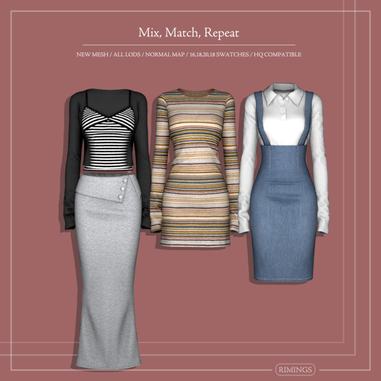 RIMINGS Mix, Match, Repeat Sims 4 clothing and accessories preview