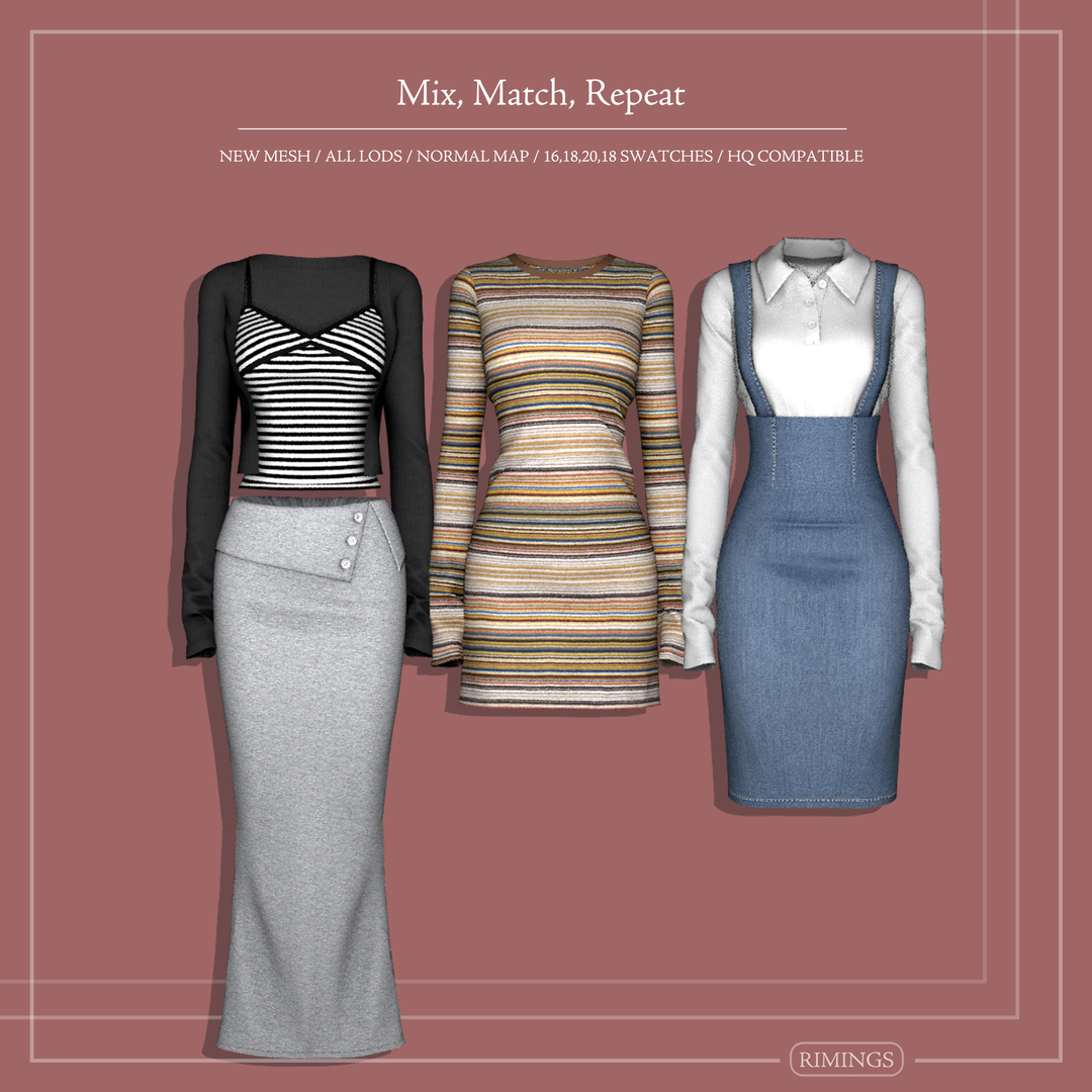 RIMINGS Mix, Match, Repeat Sims 4 clothing and accessories preview