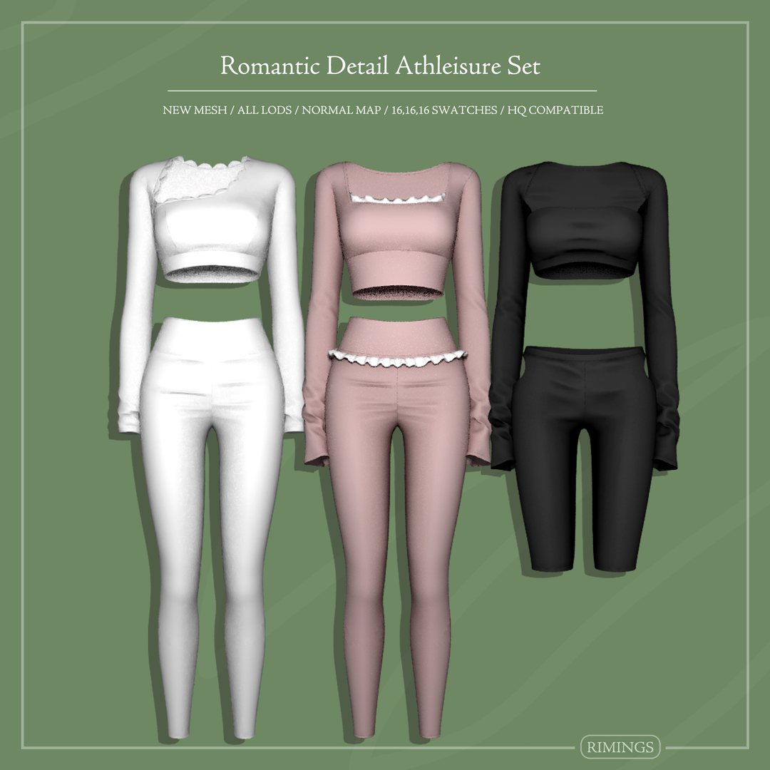 RIMINGS Romantic Detail Athleisure Set Sims 4 clothing collection official preview