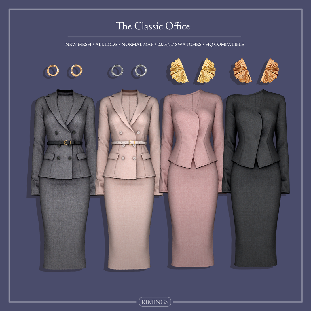 RIMINGS The Classic Office Sims 4 clothing collection official preview