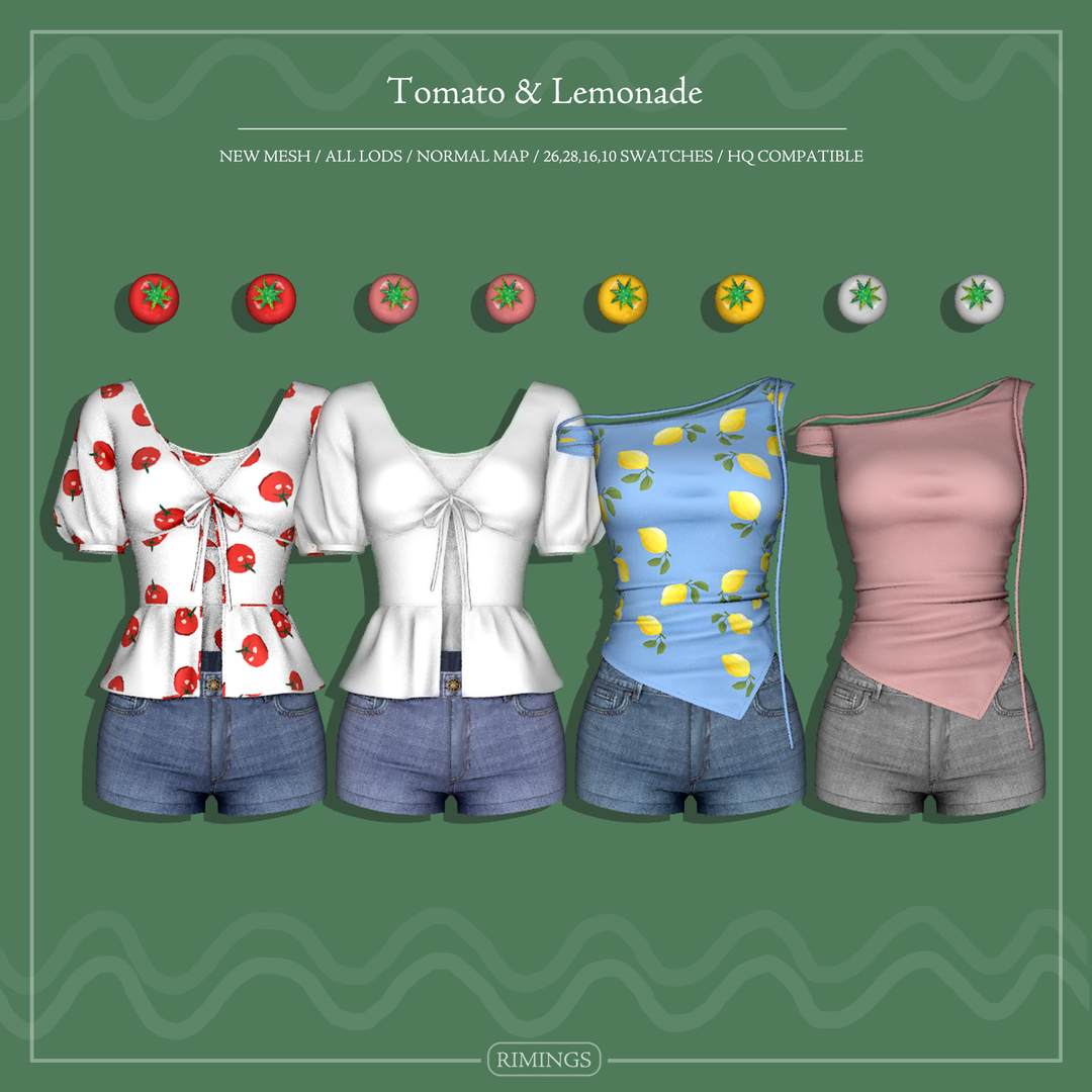 RIMINGS Tomato & Lemonade Sims 4 clothing collection official preview