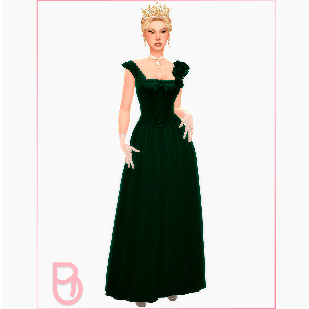 Rose floor-length dress in dark green by Boschiana CC