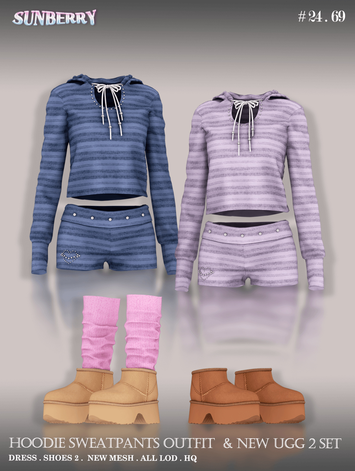 SUNBERRY Hoodie Sweatpants Outfit & Boots Sims 4 custom content preview