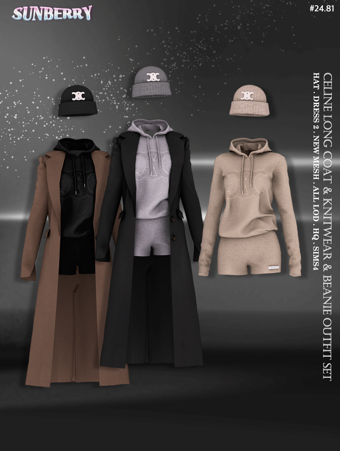 SUNBERRY Beanie & Knitwear Outfit Set Sims 4 custom content preview